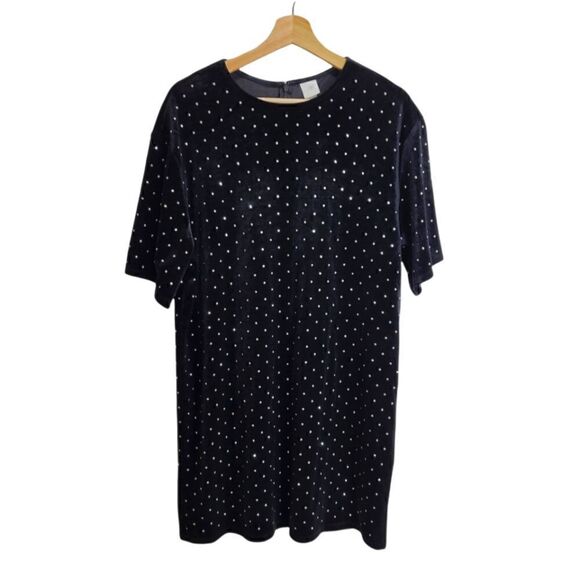 H&M Velour Black Dress with Gunmetal Bedazzle Dots - Picture 1 of 9
